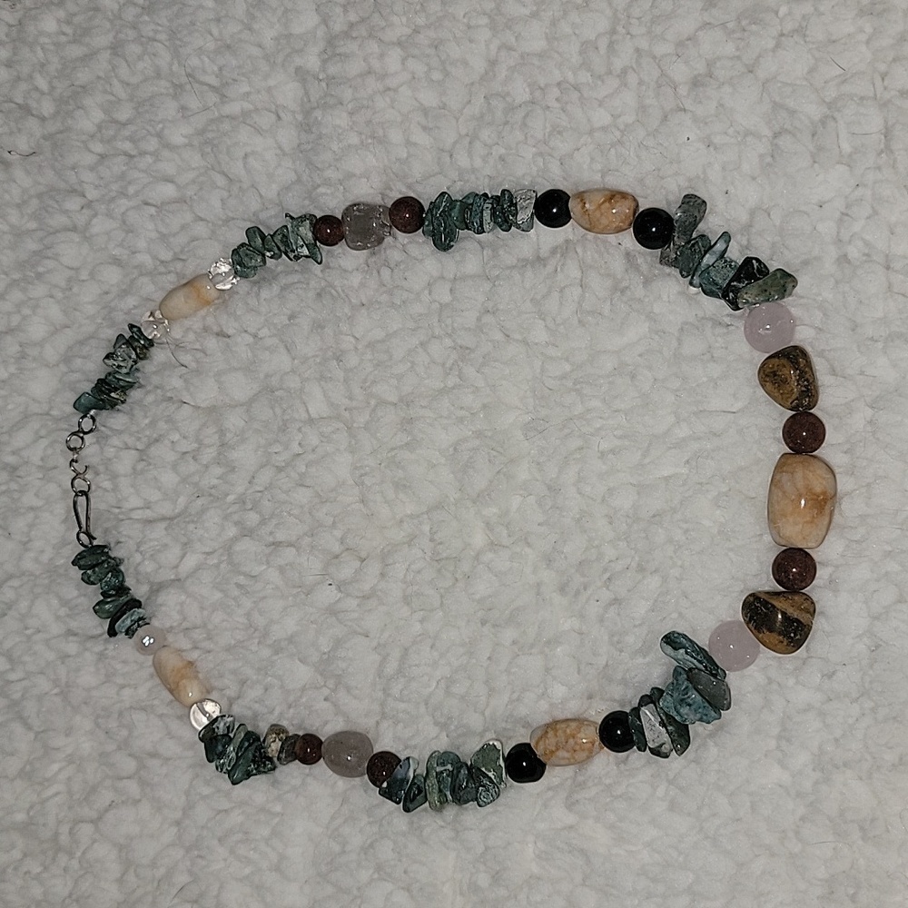 Fancy Agate, Leopard Skin, Red Sesame&Picture Jasper, Clear Quartz Necklace NWT
